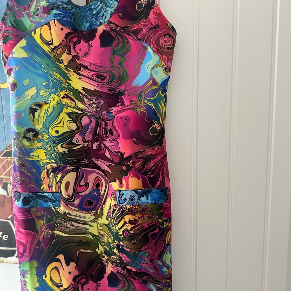 Pink and Blue Sleeveless Sheath Mini Dress